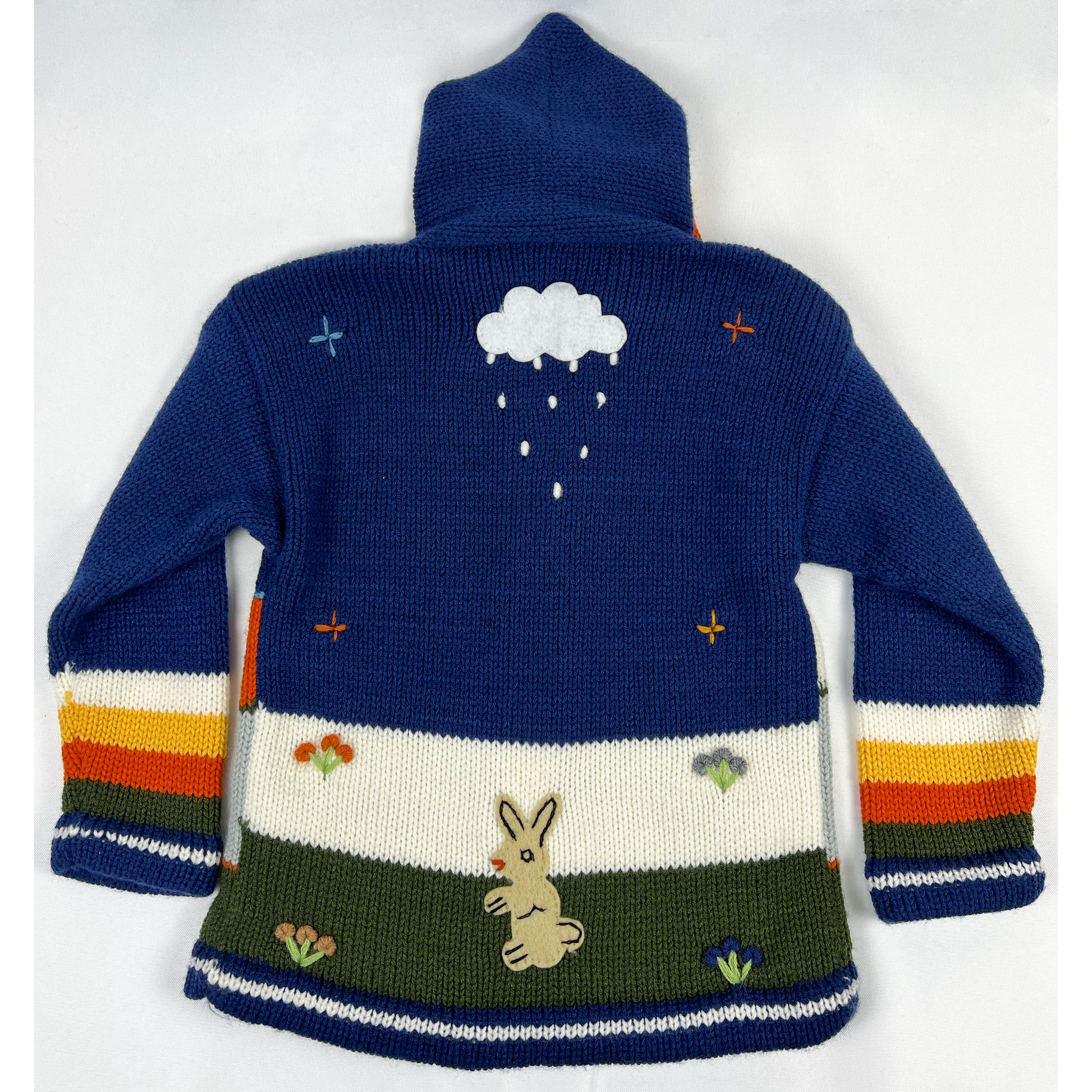 Hand Knit Children's Sweater with Bunny - back