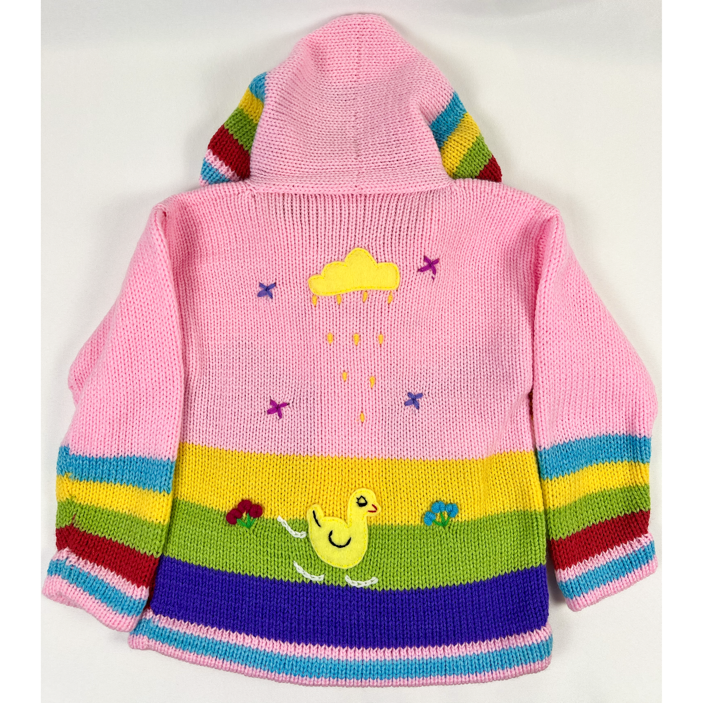 Pink Hand Knit Children's Sweater with Duck - back