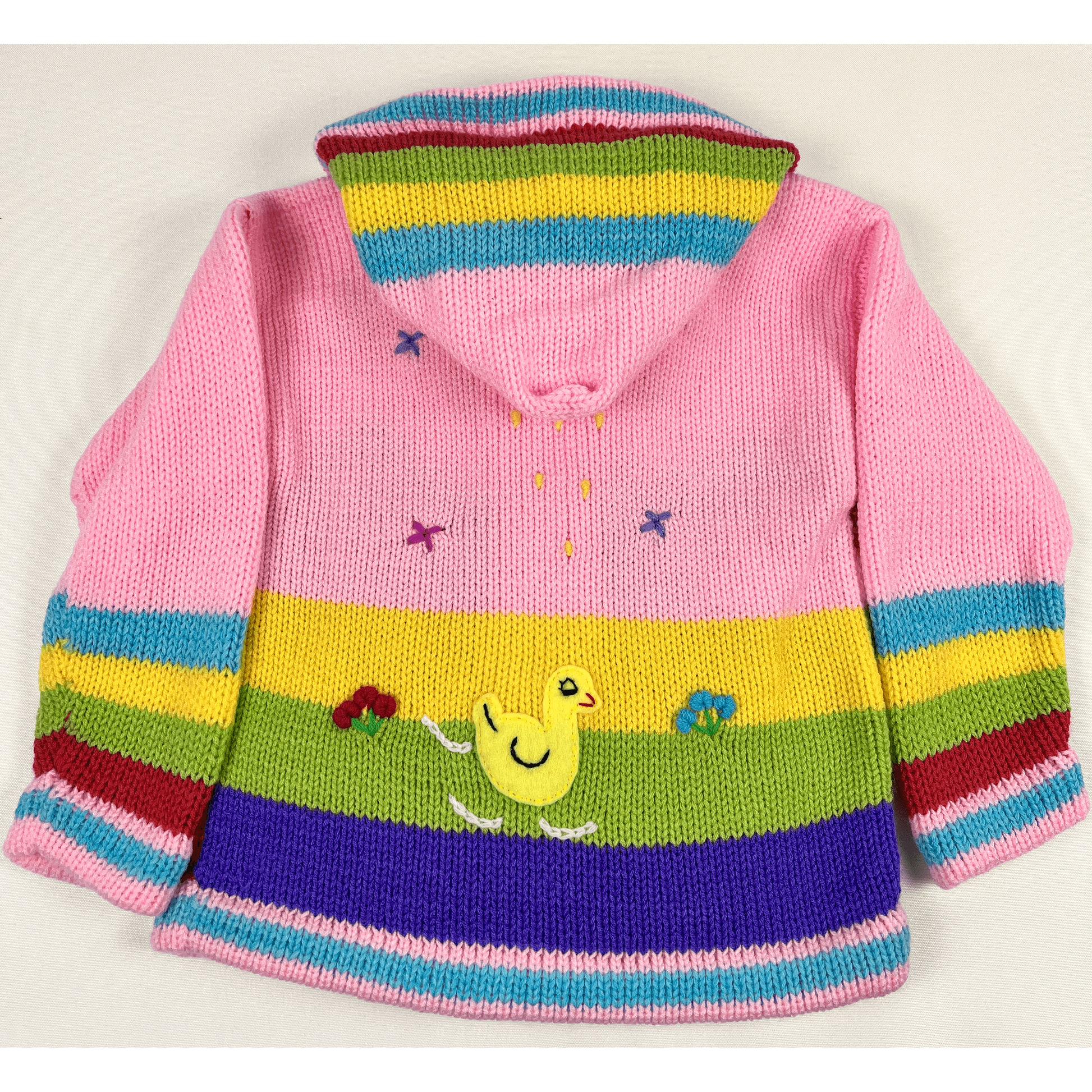 Pink Hand Knit Children's Sweater with Duck - hoodie