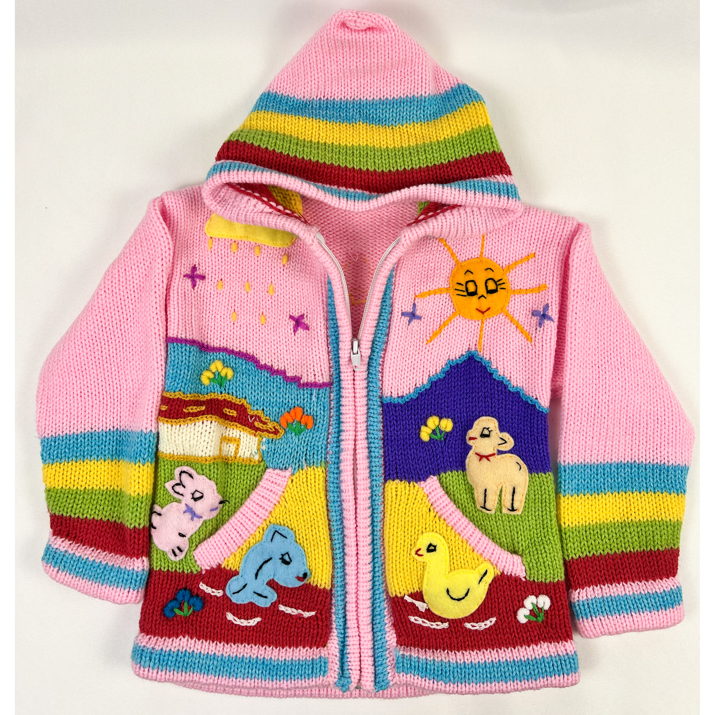 Pink Hand Knit Children's Sweater with Duck